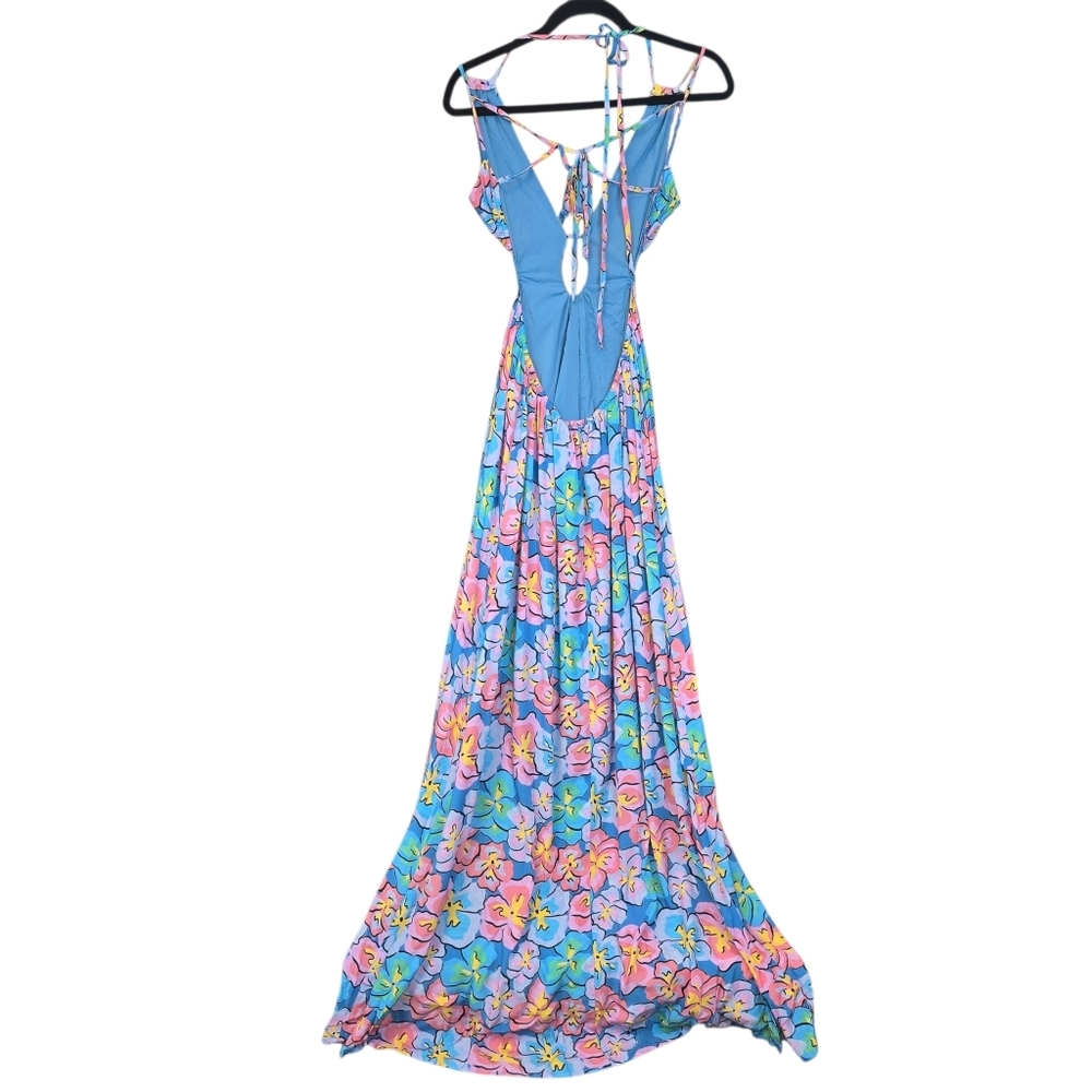 For Love & Lemons Yasmin Open Back Maxi Dress Pink Blue NWT Size Sm. - Picture 9 of 14